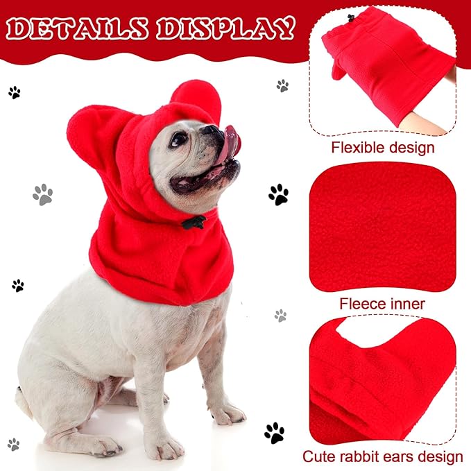 Clysee Winter Dog Hats Quiet Ears for Dogs Ear Muffs Pet Neck Warmer Scarf Hoodie Noise Protection Cover Beanie Head Wrap Costume for Pet Dog Cats(Red,XL)