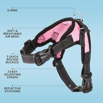 No Pull Reflective Adjustable Dog Harness With Handle- Comfortable Soft All Weather Mesh, Easy On Puppy Harness For Small Medium and Large Dogs (Pink) Large