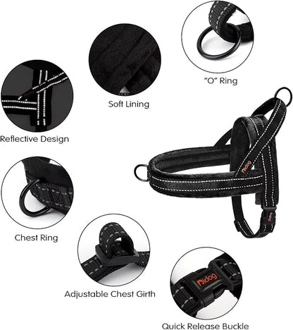 Didog Soft Flannel Padded Dog Vest Harness, No Pull/Quick Fit Reflective Dog Strap Harness, Easy for Training Walking (M:Chest 21-26", Black)