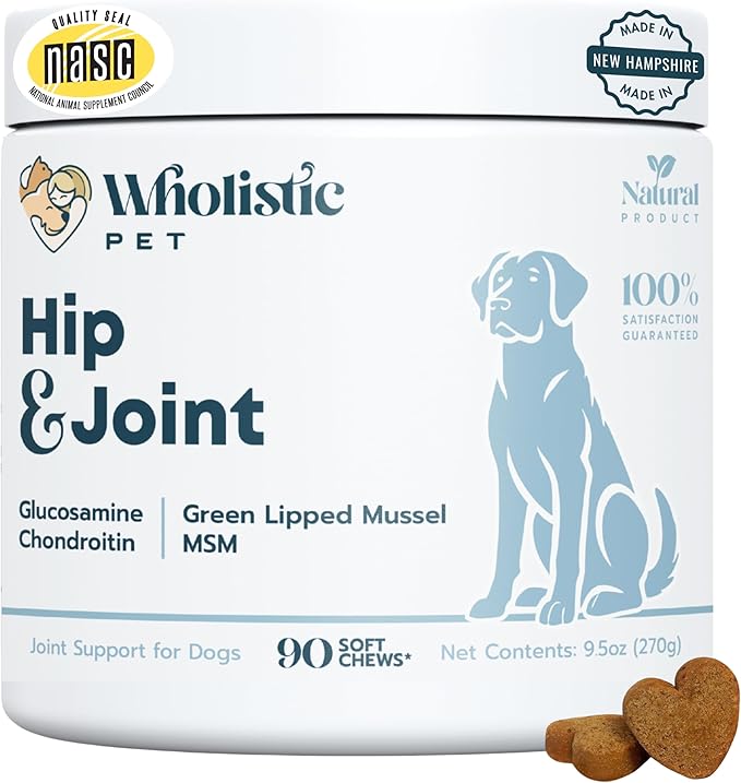 Wholistic Pet Hip & Joint Supplement for Dogs - MSM, Glucosamine, Chondroitin for Dogs - Dog Joint Supplement for Support & Relief from Discomfort - Bacon - 90 Mobility Chews