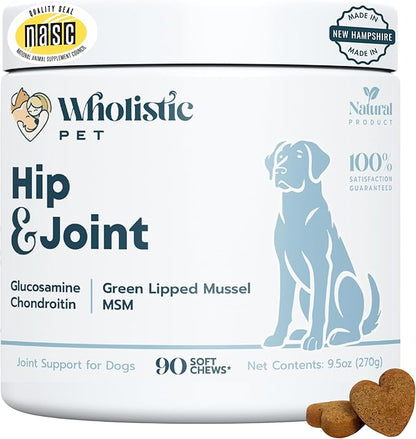 Wholistic Pet Hip & Joint Supplement for Dogs - MSM, Glucosamine, Chondroitin for Dogs - Dog Joint Supplement for Support & Relief from Discomfort - Bacon - 90 Mobility Chews