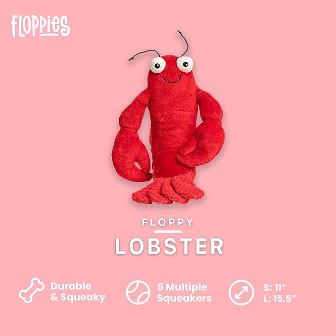 fabdog Floppies Plush Dog Toy - Cute & Durable Squeaky Dog Toys - Best Squeak Toy for Puppies and All Breeds | Ideal Pet Gift| Large Lobster