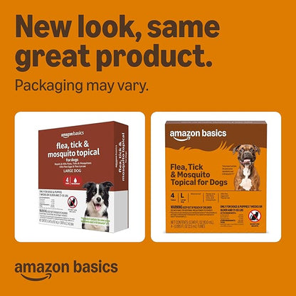 Amazon Basics Preventative Flea, Tick & Mosquito Topical Treatment for Large Dogs (21-55 Pounds), 4 Count, Packaging May Vary