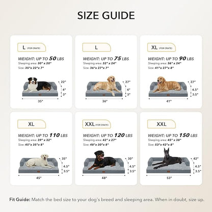 Casa Paw Orthopedic XXL Dog Beds, Waterproof Egg Crate Foam Big Pet Bed for All Breed Sized Dogs 53x42Inch, Washable Extra Large Dog Couch Bed with Removable Cover and Non-Slip Bottom, Grey