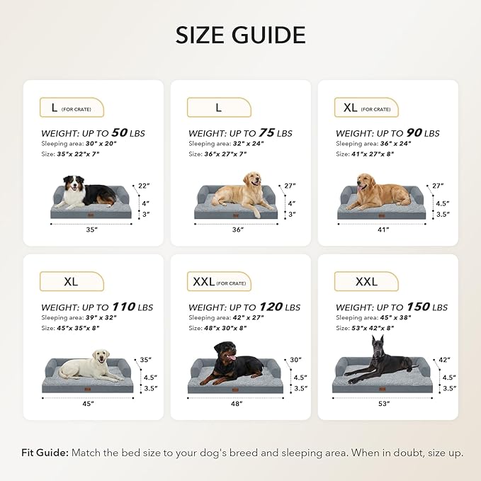 Casa Paw Orthopedic Dog Beds for Extra Large Dogs, Waterproof Egg Crate Foam XL Dog Bed with Sides 45x35Inch, Big Dogs Couch Beds with Removable Washable Cover and Nonskid Bottom, Grey