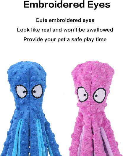 CPYOSN Dog Squeaky Toys Octopus - No Stuffing Crinkle Plush Dog Toys for Puppy Teething, Durable Interactive Chew Toys for Small, Medium and Large Dogs Training and Reduce Boredom, 2 Pack