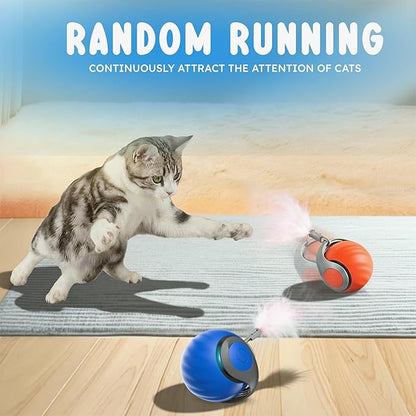 HS VALUES Turbo Tail 3.0 Cat Toy (2-Pack) – 2025 Smart Interactive Cat Toy Ball, Speedy Motion-Activated Toy for Indoor Cats, Rechargeable & Durable Design (Orange & Blue)