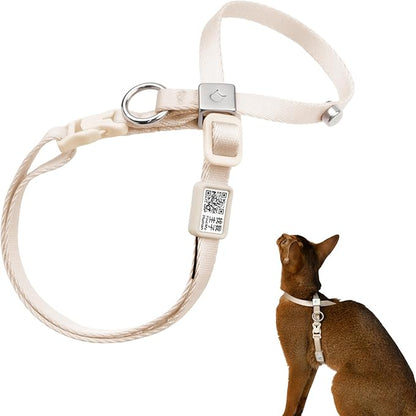 BuddyArmor Escape Proof Cat Harness Anti-Choke Quick Release Adjustable QR Code Soft Nylon Durable Lightweight Figure 8 Cat Harness Anti Escape for Kitten Small Medium Large Cats (Linen, M)