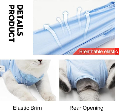 Cat Recovery Suit for Male and Female Surgical Post Surgery Soft Cone Onesie Shirt Clothes Neuter Licking Protective Diapers Outfit Cover Kitten Spay Collar(S, Blue)