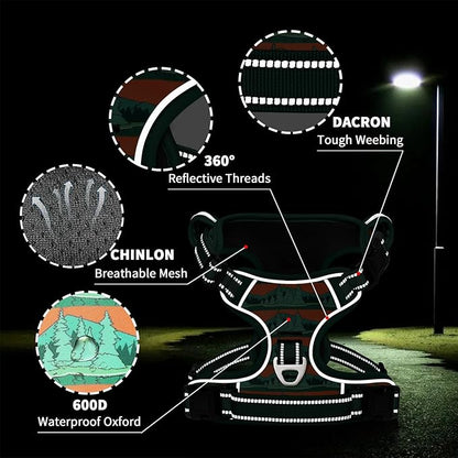Timos No Pull Dog Harness,No Choke Front Clip Dog Reflective Harness,Adjustable Soft Padded Pet Vest with Easy Control Handle for X-Large Dogs,Wilderness,XL