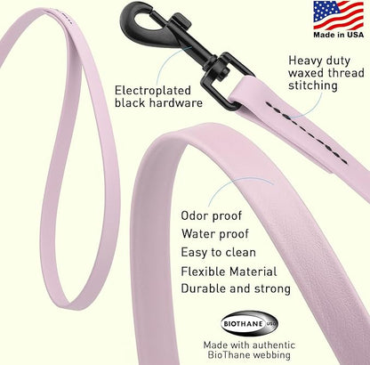 Dogline Biothane Waterproof Dog Leash Strong Coated Nylon Webbing with Black Hardware Odor-Proof Easy to Clean High Performance for Small or Large Dogs Made in USA 4 or 6 ft Lead, Pastel Purple