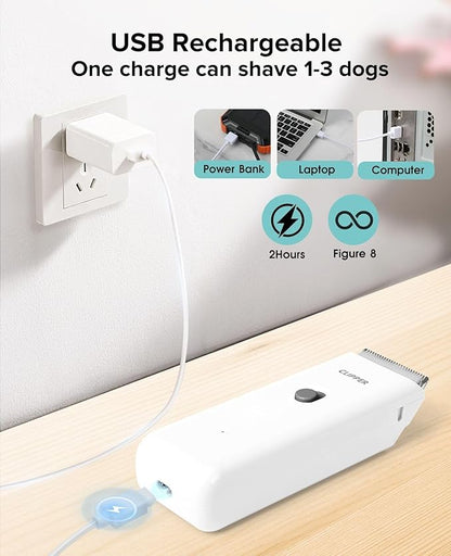 Dog Clipper for Matted & Long Hair,Quiet Pet Paw Hair Trimming Groomer,Handy Cordless Rechargeable Waterproof Shaver Kits for Cats,Small Dogs & Animals White