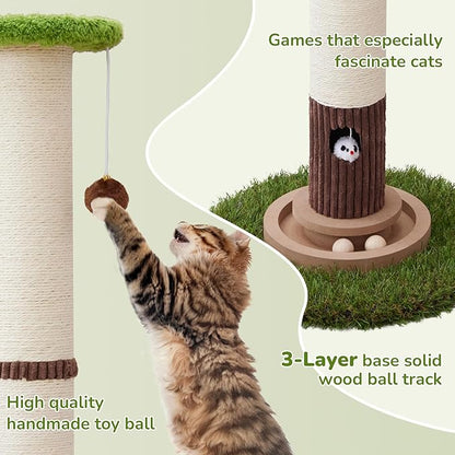Woochpet 34inches Tall Cat Scratching Post with Cat Ball Track Toy Heavy Duty and Thicker Large Diameter Natural Sisal Cat Scratcher Post for Indoor Cats Protect Your Furniture
