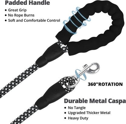 jenico Long Dog Leash 20FT: Heavy Duty Rope Leashes for Dogs Training with Swivel Lockable Hook Reflective Threads Bungee and Padded Handle - Dog Lead for Large Small Medium Dogs Outside Walking