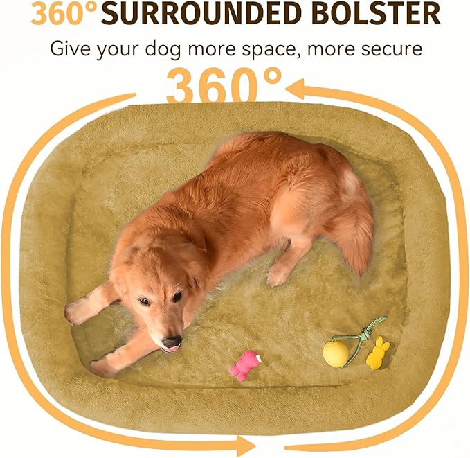 Orthopedic Washable Large Dog Bed: Cooling Dog Bed with Bolsters - Jumbo Bed Waterproof Removable Cover Non-Slip Bottom for Extra Large Sized - Orange