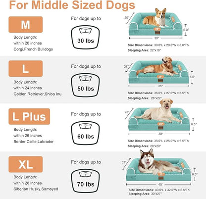 Medium Large Dog Bed Orthopedic Washable: Beds Bolster Medium Large Sized Dog Bed Egg Crate Foam Couch Sofa Waterproof with Removable Cover - Aqua Blue