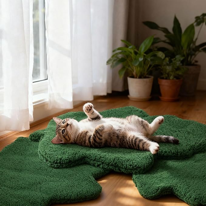 BrightRow 3 Pack Self Warming Pet Bed Leaf Shape Self Heating Cat Dog Mat Washable Thermal Sleeping Pad for Indoor Outdoor Hedgehog, Bunny, Sugar Glider, Rat, Chinchilla(Dark Green,Large-19 x29)