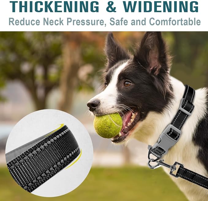 Dog Collar for Medium Small Large Dogs Reflective with Leash,Collar and Leash for Dogs,Soft Neoprene Padded 2 Pack(Black,L)