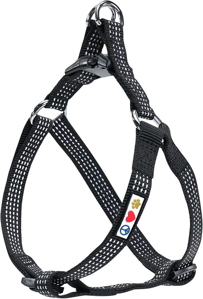 Pawtitas Reflective Step-in Dog Harness – Adjustable No-Pull Vest for Puppies to Seniors, Safe & Comfortable, L Black