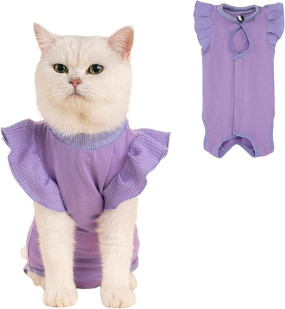 Avont Cat Recovery Suit - Post-Surgery Onesie for Cats, Alternative to Cone of Shame, Protective Spay Suit for Female Kitten, Ideal for Healing and Skin Conditions -Purple(S)