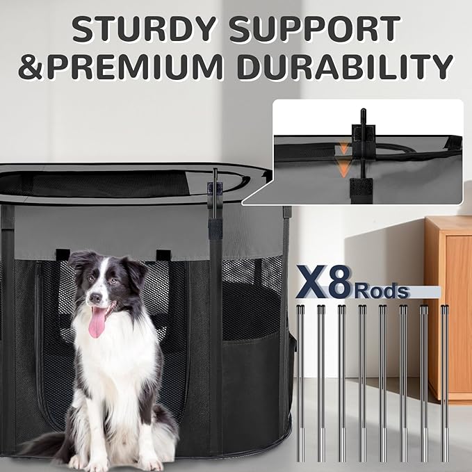 Pet Dog Cat Playpen with Waterproof Pad,Portable Puppy Kitten Rabbit Crate and Other Small Animals Kennel Cage Tent for Indoor Outdoor Travel Camping,Water-Resistant Breathable Shade Cover (Grey S)