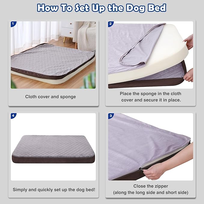 JoicyCo Large Dog Bed, Orthopedic Foam Dog Beds Mattress, 40 inch Joint Relief Pet Sleeping Beds, Non Slip Bottom with Removable Washable Cover, Grey