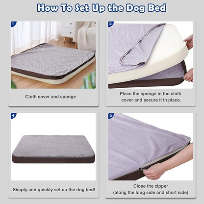 JoicyCo Large Dog Bed, Orthopedic Foam Dog Beds Mattress, 40 inch Joint Relief Pet Sleeping Beds, Non Slip Bottom with Removable Washable Cover, Grey