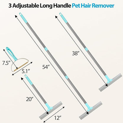 Carpet Rake for Pet Hair Removal Tool, 2 in 1 TPU and Copper Rake Teeth, Uproot Clean Hair Remover with 54’’ Adjustable Long Handle, Reusable Cat & Dog Fur Broom for Carpets,Rugs, Mats,Car