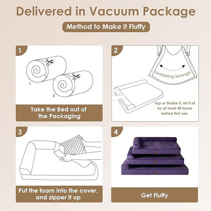EHEYCIGA Memory Foam Dog Bed Large Size Dogs, Orthopedic Dog Bed Large with Washable Removable Cover, Waterproof Pet Sofa Couch with Nonskid Bottom, 36x27x6, Purple