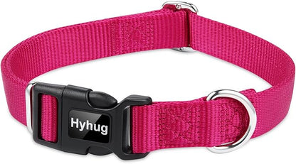 Hyhug Small Dog Collar Quick-Release| Heavy-Duty Nylon Puppy Collar, Adjustable & Durable Pet Supplies for Boy & Girl Dogs (Small, Rose Red)