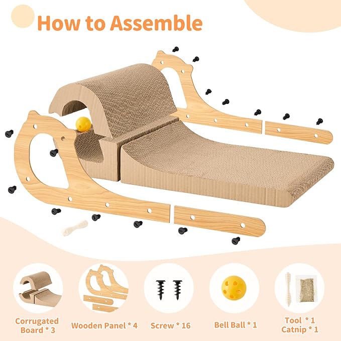 ZOMISIA 2 in 1 Cat Scratcher Bed for Indoor Cats, Large Cardboard Scratching Pad with Bell Ball Toy for Kitty As Scratch Lounge Couch with Double-Sided Usability