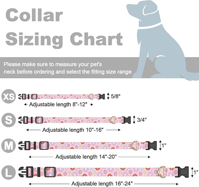 Rnivvi Dog Collar for Small Dogs, Cute Heavy Duty Adjustable Puppy Collar with Quick Release Buckle for Girl & Female, Pet Accessories for Walking Running, S Length 3/4" Width, Colorful Chamomile