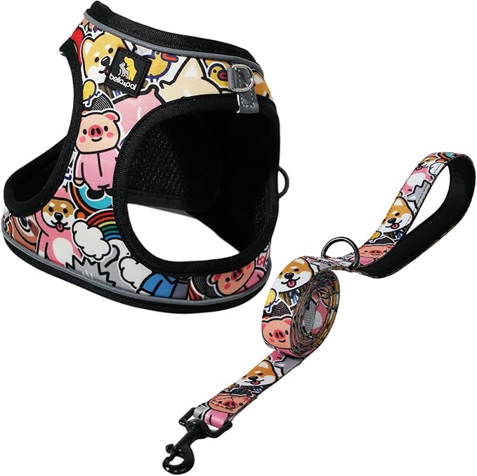 BELLA & PAL Step in Vest Harness for Small and Medium Dogs, No Pull Small Dog Harness with Leash Set, Comfortable Air Mesh Dog Vest Harness with Reflective Strip (Cuddle Club, M)