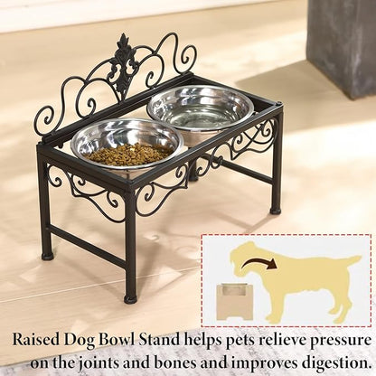 Elevated Dog Bowls for Medium Dogs, Raised Dog Bowl with Double Stainless Steel Bowls for Food and Water, Matte Black Tall Dog Bowl with Metal Stand, Perfect for Medium Large Dogs and Pets - Height 9"