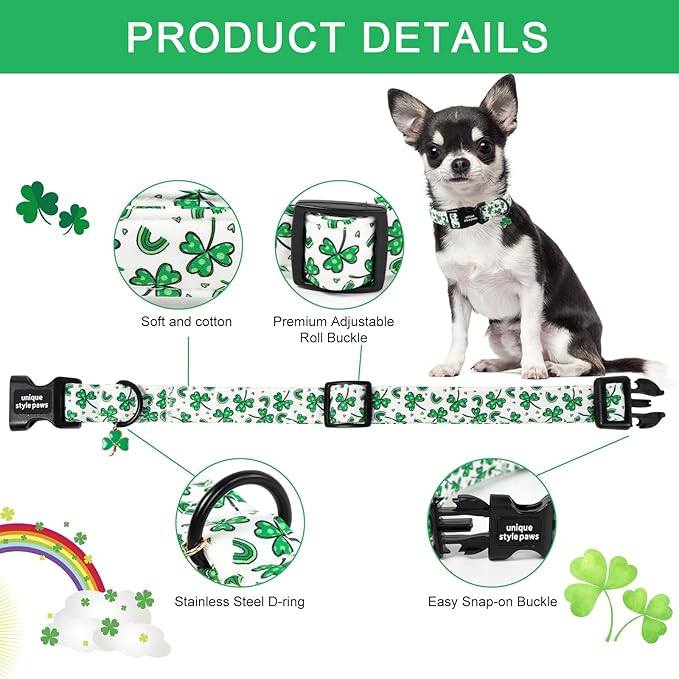 Unique style paws Dog Collar Plastic Buckle with Pendant Puppy Collar for Saint Patrick Polka Dot Clover for Small Medium Large Boys Girls Dogs