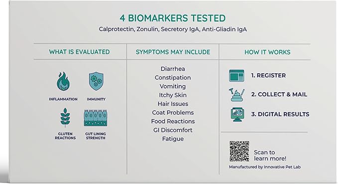 Innovative Pet Lab Comprehensive Gut Health Test Kit for Cats - at-Home Cat Stool Test for Immune & Gluten Sensitivity Symptoms Like Diarrhea, Vomiting, Itchy Skin - Easy Non-Invasive Testing Kit
