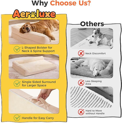 Dog Bed Large Sized Dogs, XXL Orthopedic Dog Bed for Large Dogs, Waterproof Pet Bed with Washable Removable Cover, L-Shaped Pet Couch with Portable Handle 48"x35"x7.5", Beige