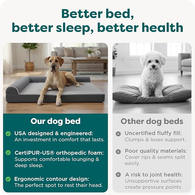 Furhaven Orthopedic Dog Bed for Large Dogs w/ Removable Bolsters & Washable Cover, For Dogs Up to 125 lbs - Plush & Velvet L Shaped Chaise - Sable Brown, Jumbo Plus/XXL