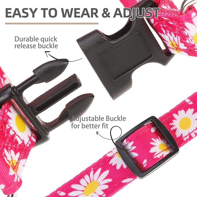 PUPTECK No Pull Dog Harness Soft Adjustable Basic Nylon Step in Puppy Vest Outdoor Walking with ID Tag, Fuchsia Daisy, XS