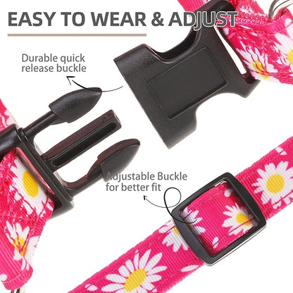 PUPTECK No Pull Dog Harness Soft Adjustable Basic Nylon Step in Puppy Vest Outdoor Walking with ID Tag, Fuchsia Daisy, XS