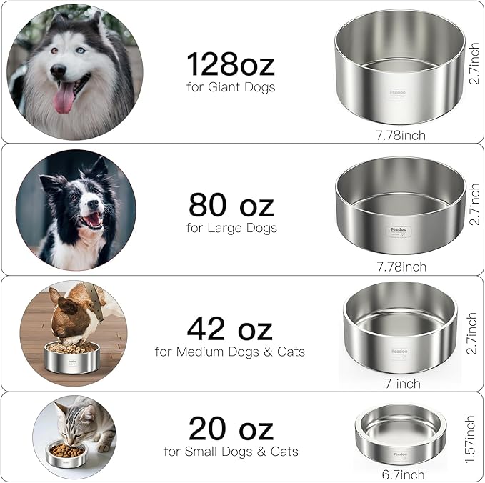 Feedoo 2L Double Layers 304 Stainless Steel Dog Bowl - Insulated & Durable | Non-Slip Base | Easy to Clean | BPA-Free Safe Dog Food and Water Bowl
