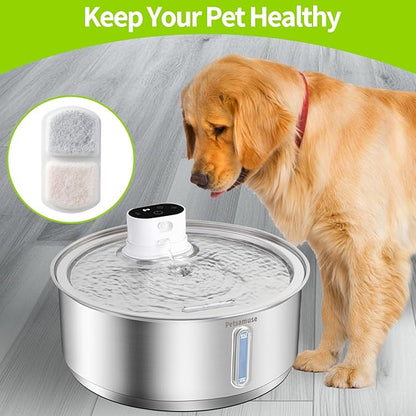 Petsamuse Smart Dog Water Fountain for Large Pets,11L/8L Stainless Steel Bowl Triple Filtration, Great for Large Dogs Cats and Multi-Pet Home (12Set Filters for 11L/8L Battery Dog Fountain)