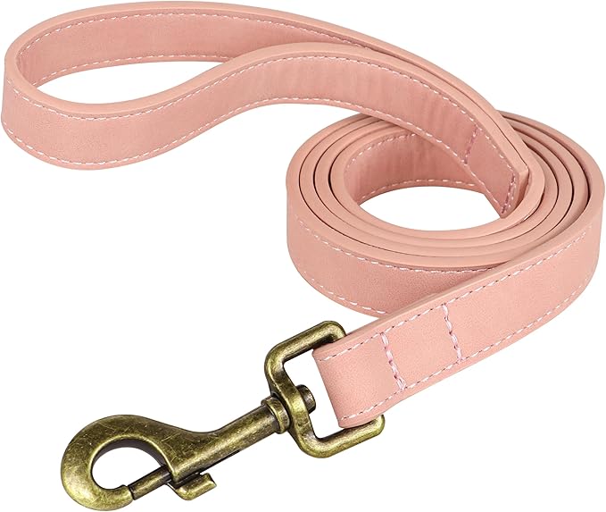 Didog PU Leather Dog Leash, Colorful Dog Leash 4ft, Strong and Durable Faux Leather Lead, Walking and Training Lead for Small Medium Dogs,Pink