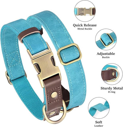 Didog Soft PU Leather Dog Collars for Small Dogs,Classic Adjustable Dog Collars with Quick Release Metal Buckle,Easy Clean and Comfortable with Nylon Lining,Light Blue,S Neck 11-15"