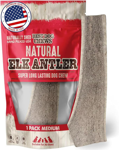 Best Dog Chews Elk Antlers for Dogs Large - Premium Natural Antler Dog Chew for Aggressive Chewers - Long-Lasting Deer Antler Chews - Ideal for Medium to Big Breed Dogs - Elk Bones and Antlers Durable