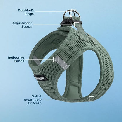 Best Pet Supplies Voyager Step-in Air Harness - All Weather Mesh, Reflective, No Pull Harness for Dogs, Cats - Secure with Hook & Loop Fastener, Buckle, Double D-Rings - Moss Green, XS