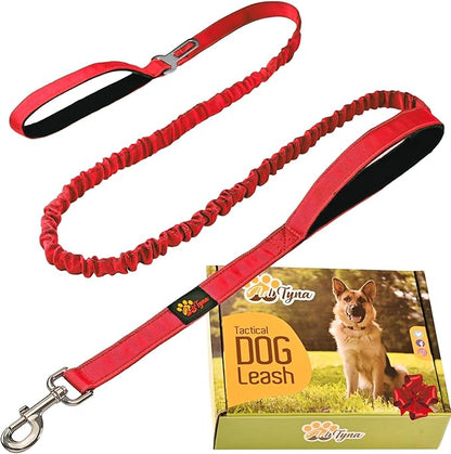 ADITYNA Tactical Bungee Dog Leash 6ft-7.5ft - Shock Absorbing Lead with 2 Padded Handles, Metal Clasp, Car Seatbelt - Heavy Duty No Pull for Medium, Large & XL Breeds