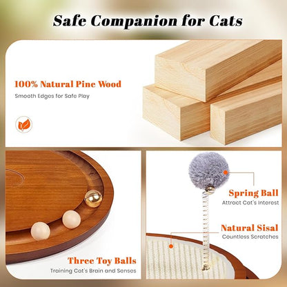LMUGOOS Cat Scratcher, Cat Cratch Sisal Pad with Wooden Roller Ball Toy, Cat Scratchers Interactive Toys for Indoor Cats, Satisfies Kitten’s Scratching, Chasing and Hunting