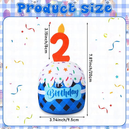 Dog 2nd Birthday Cake Toy Accessories for Girl Boy Gifts, Blue Grid Squeaky Plush Toy for Dog Birthday Party Decor Favor for Large, Medium and Small Dogs