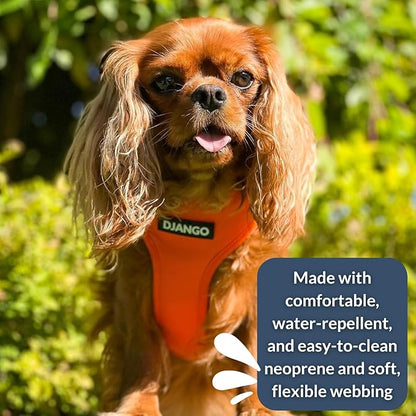 DJANGO Adventure Dog Harness - Stylish, & Durable Large Dog Harness for Outdoor Adventures and Everyday Wear - Sunset Orange Neoprene Adjustable Harness for Dogs with Reflective Piping & Brass D-Ring